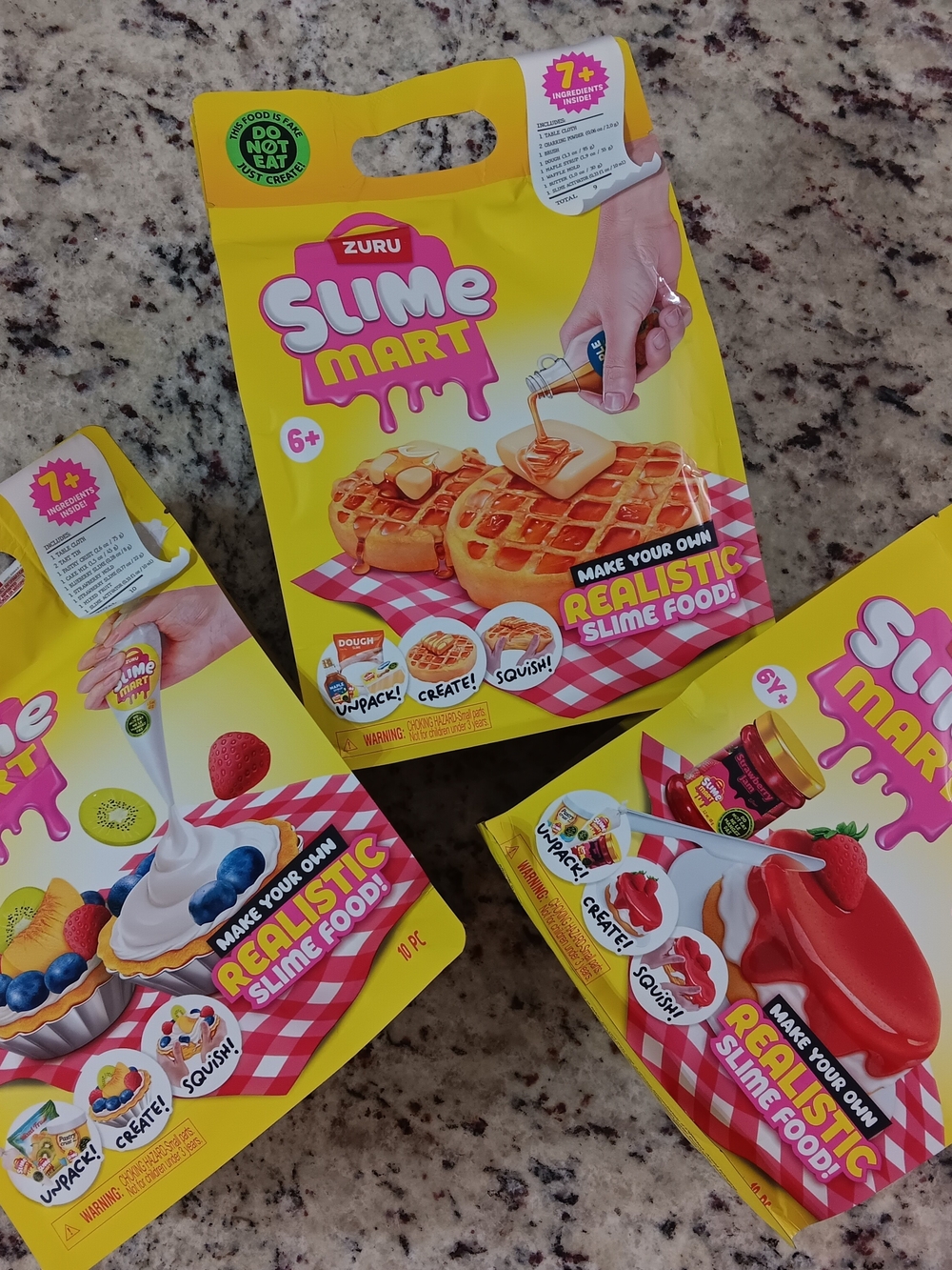 Slime Mart Realistic Slime Food - Waffles, Fruit Tart, Strawberry Cheesecake